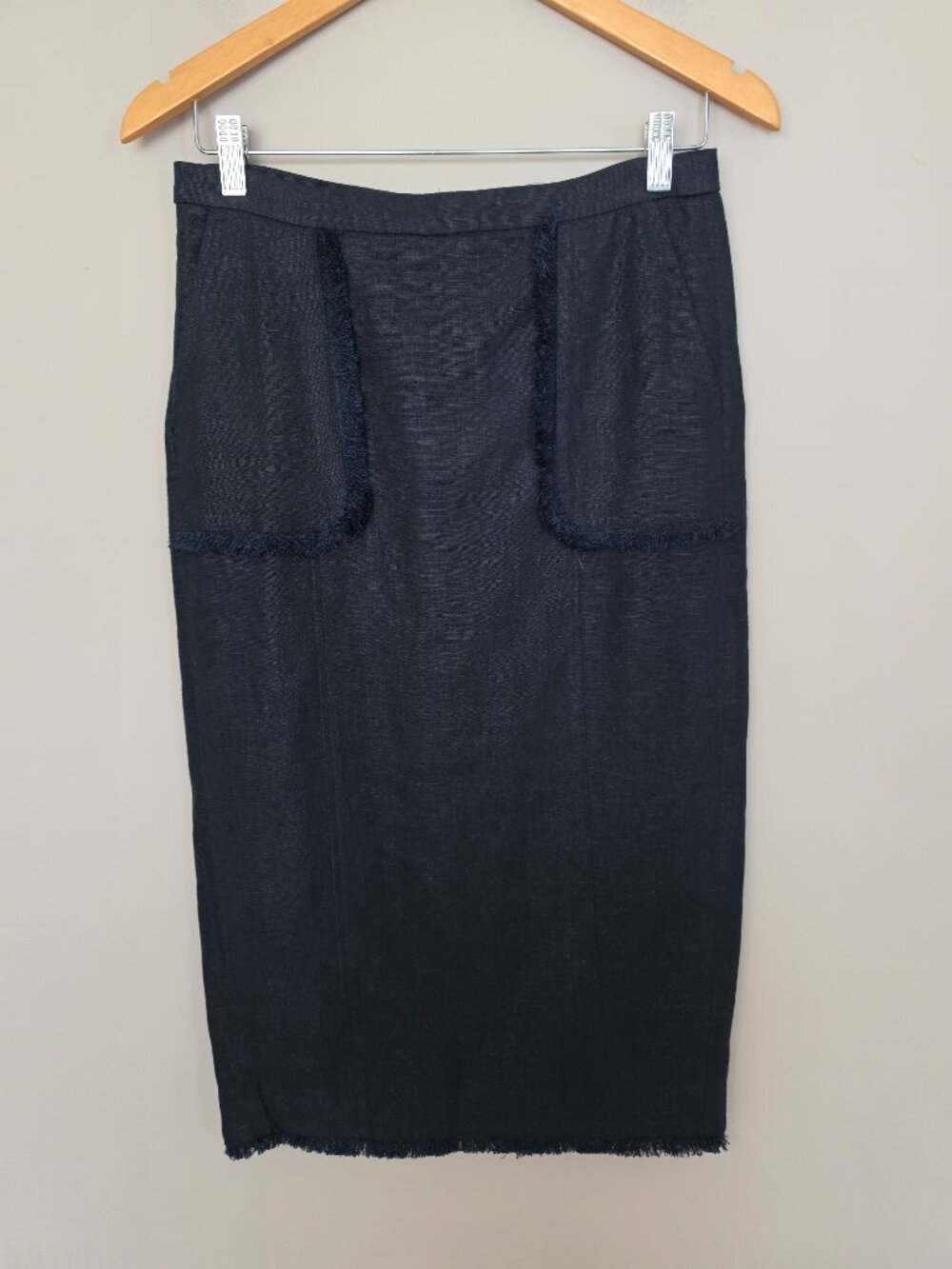 J Crew Heavyweight Linen Fringe Pencil Midi Black Skirt Size 4 NWOT